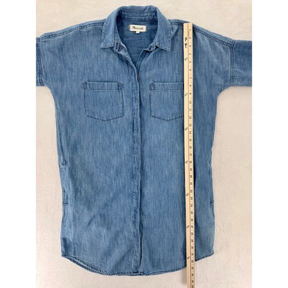 Madewell Chambray Denim Shirt Dress Cotton Linen Short Sleeve Button up S M - Picture 9 of 12